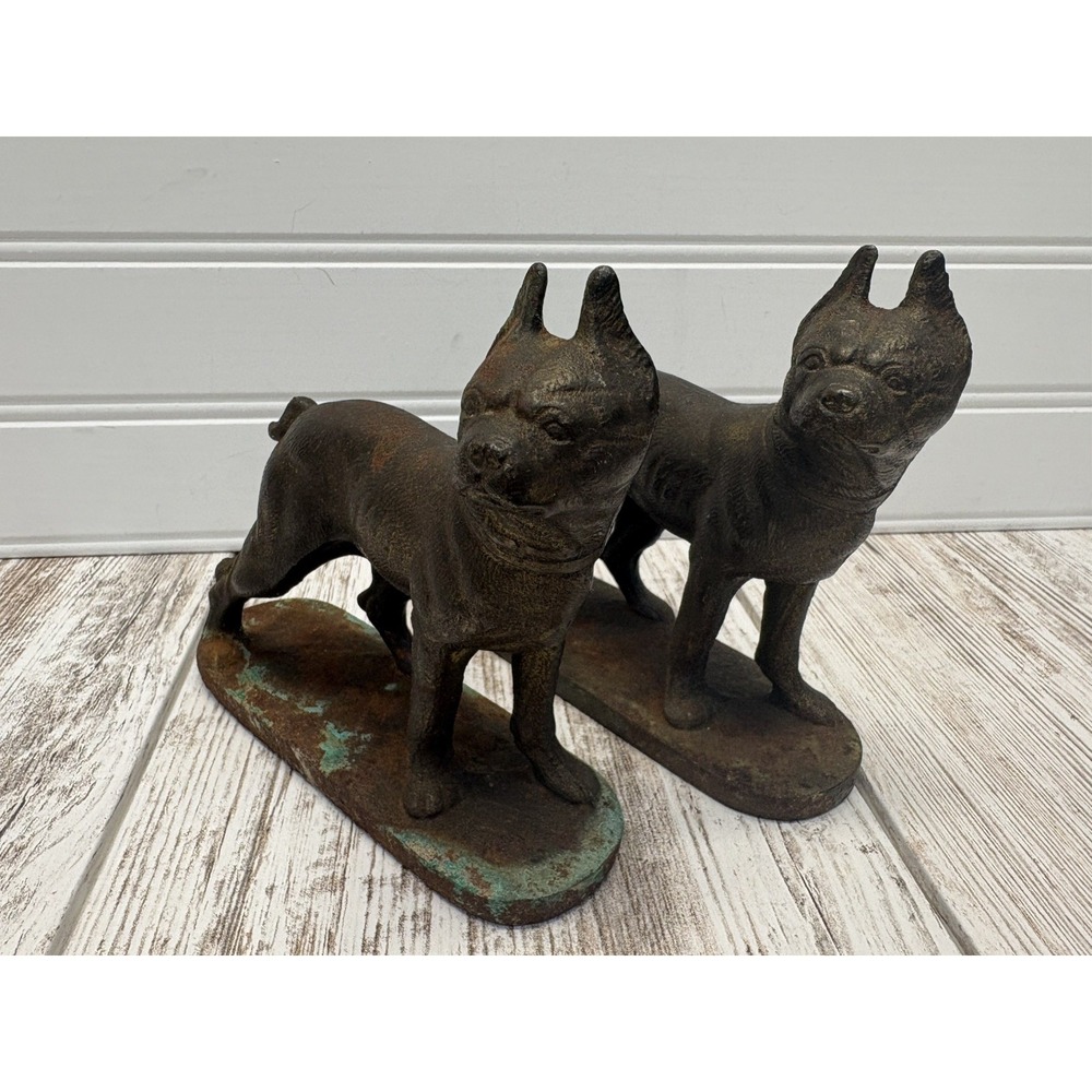 Antique Boston Terrier Pair Cast Iron, Bronze? Door Stop